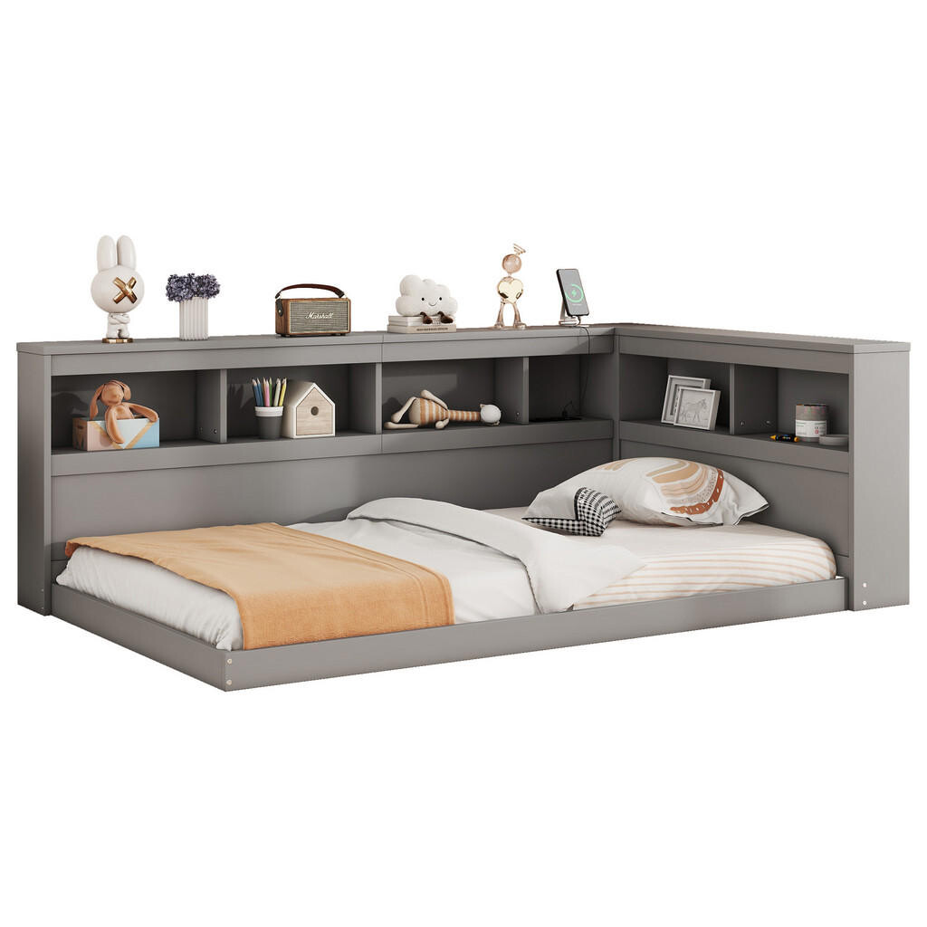 FLIEKS DENNÍ POSTEL 90x200cm DTD USB Zásuvka Šedá