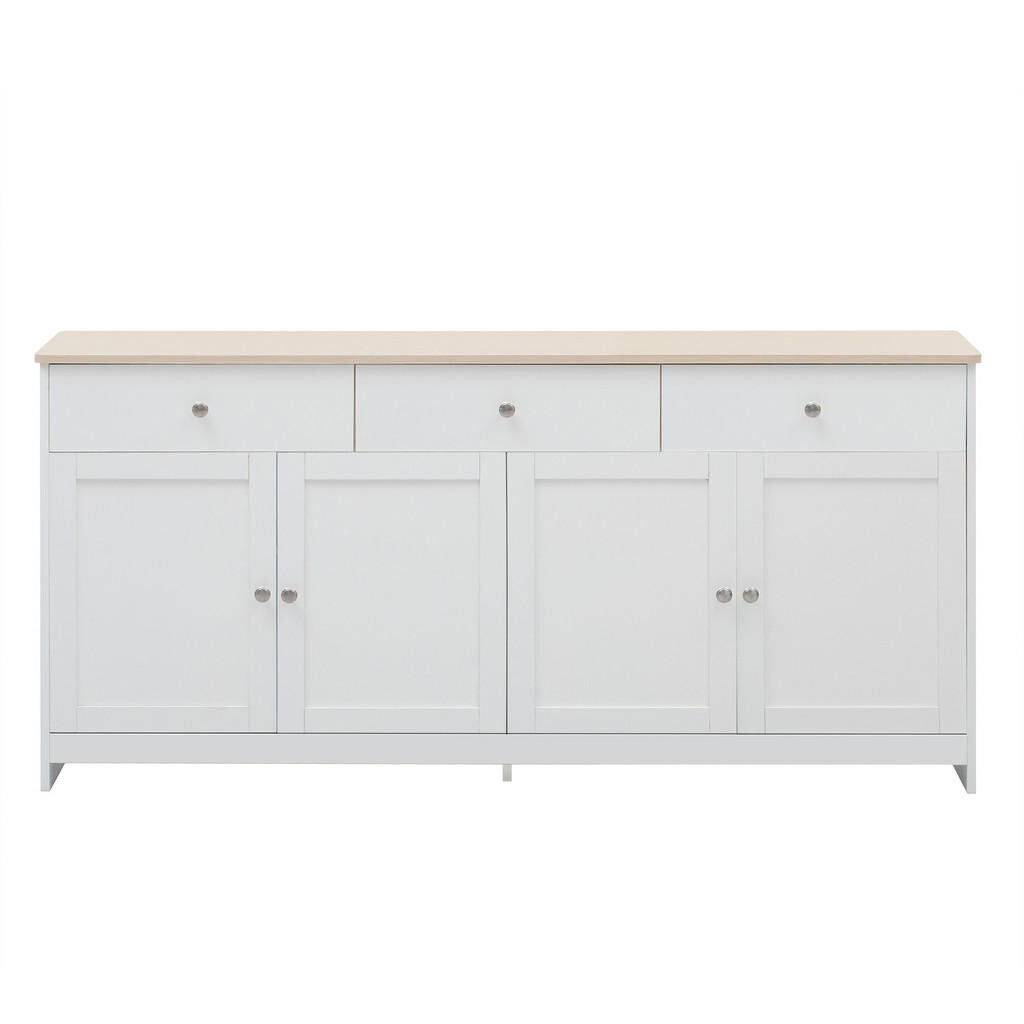 Urban Meuble SIDEBOARD bílý a dekor dřeva 4 dvířka a 3 zásuvky