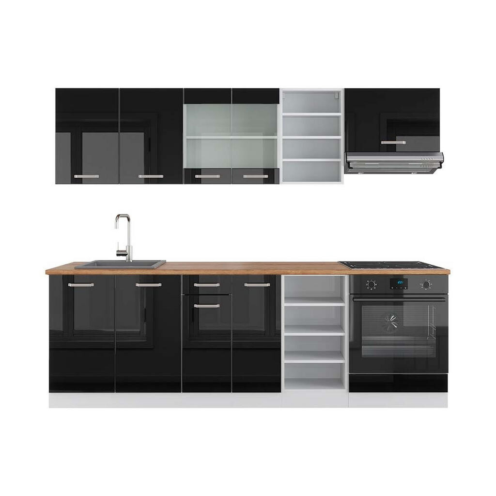Vicco KUCHYŇSKÝ KOUT R-Line Černý vysoký lesk/bílá 240 cm , PD Dub