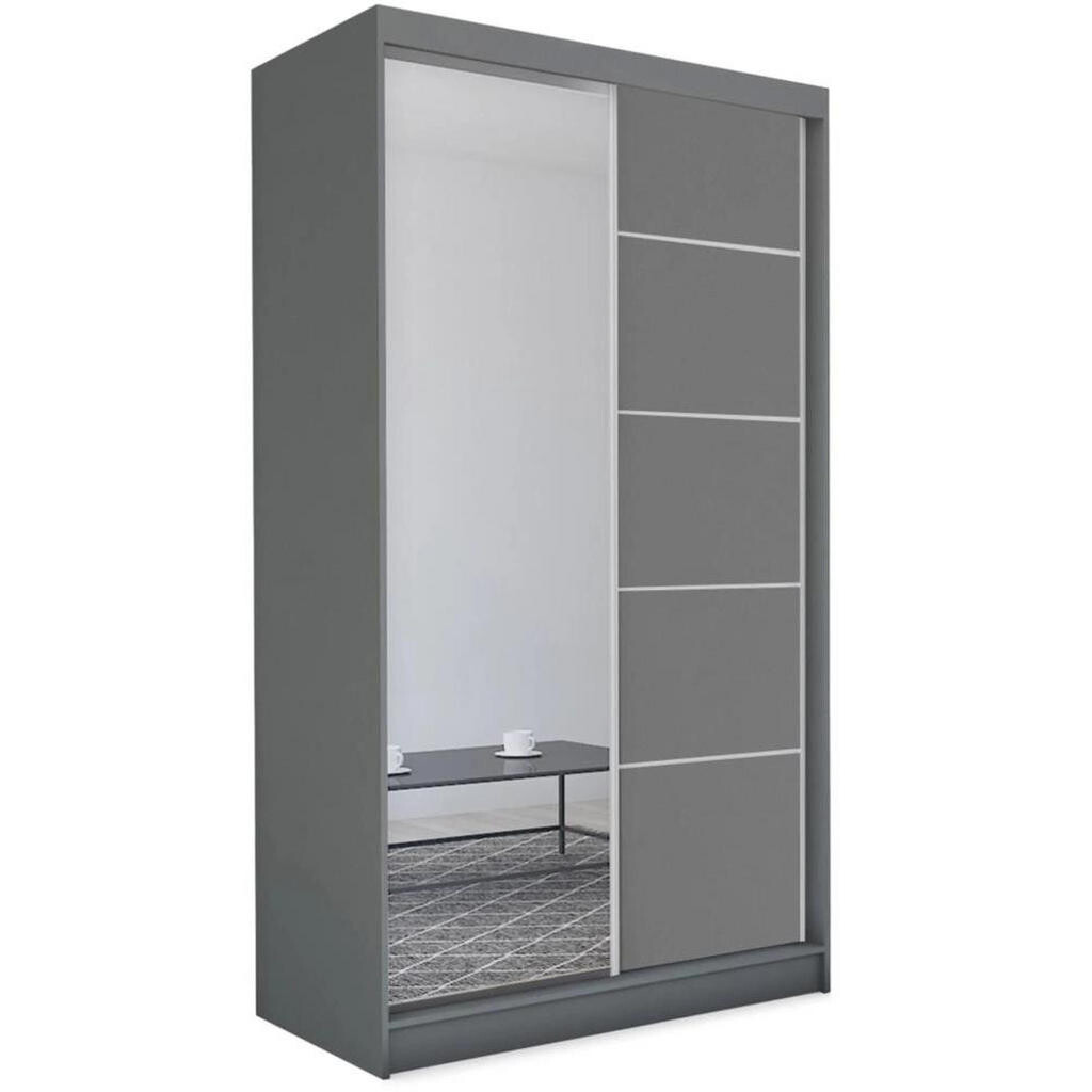 Beautysofa SKŘÍŇ s posuvnými dveřmi Marika 120/216/61 grafit se zrcadlem a zásuvkami