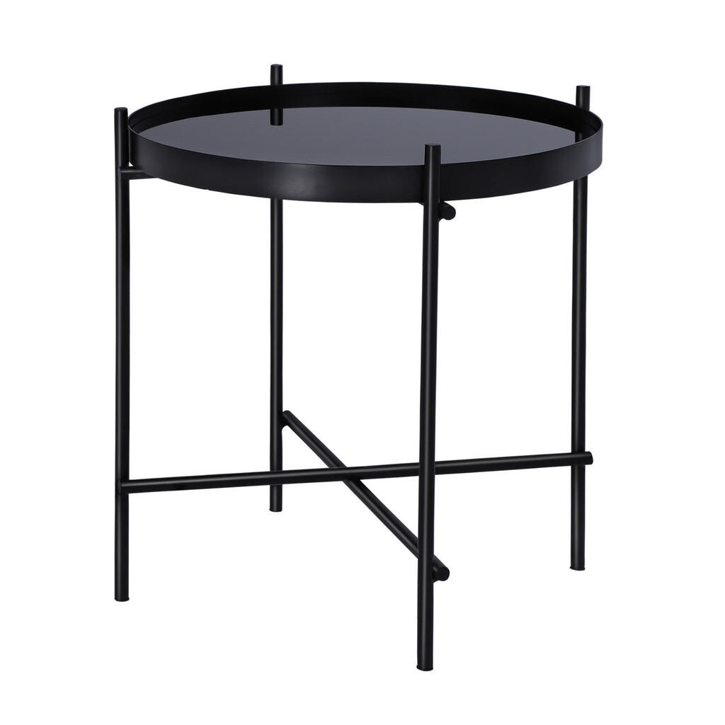 WOMO-DESIGN ODKLÁDACÍ stolek Ø43x45 cm, kulatý, černý, s kovovou konstrukcí a skleněnou deskou