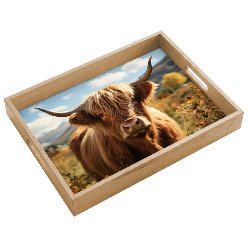 OnlyWow SERVÍROVACÍ PODNOS Skotský horal - Květiny - Rohy - Mraky 40x30 cm