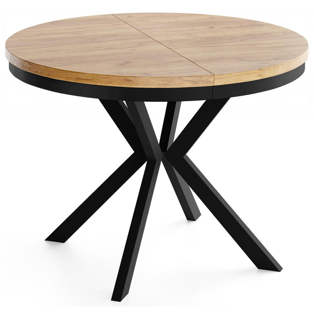 WFL GROUP JÍDELNÍ STŮL Ross Kulatý Rozkládací s Černámi Kovovými Nohami, Dub Craft Hnědý 120-200/120/76 cm