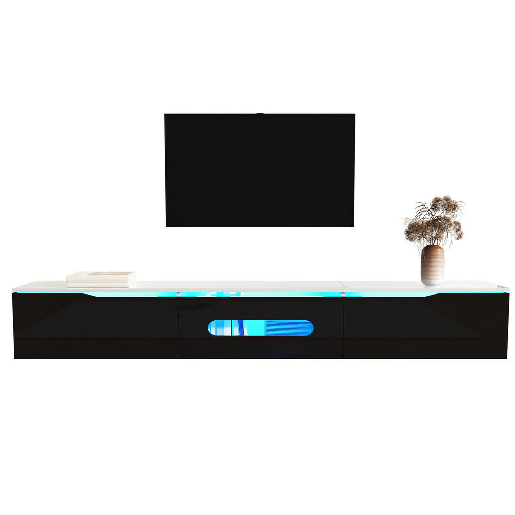 OKWISH TELEVIZNÍ stolek 180/35/30 cm černobílý z MDF a dřevotřísky s LED osvětlením a montáží na stěnu