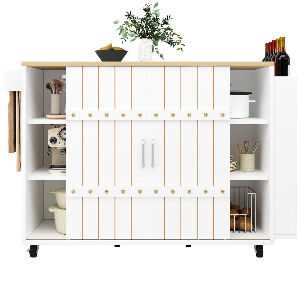 OKWISH KUCHYŇSKÝ ostrov 110/42/90 cm bílý z MDF s výklopnou deskou a posuvnými dvířky