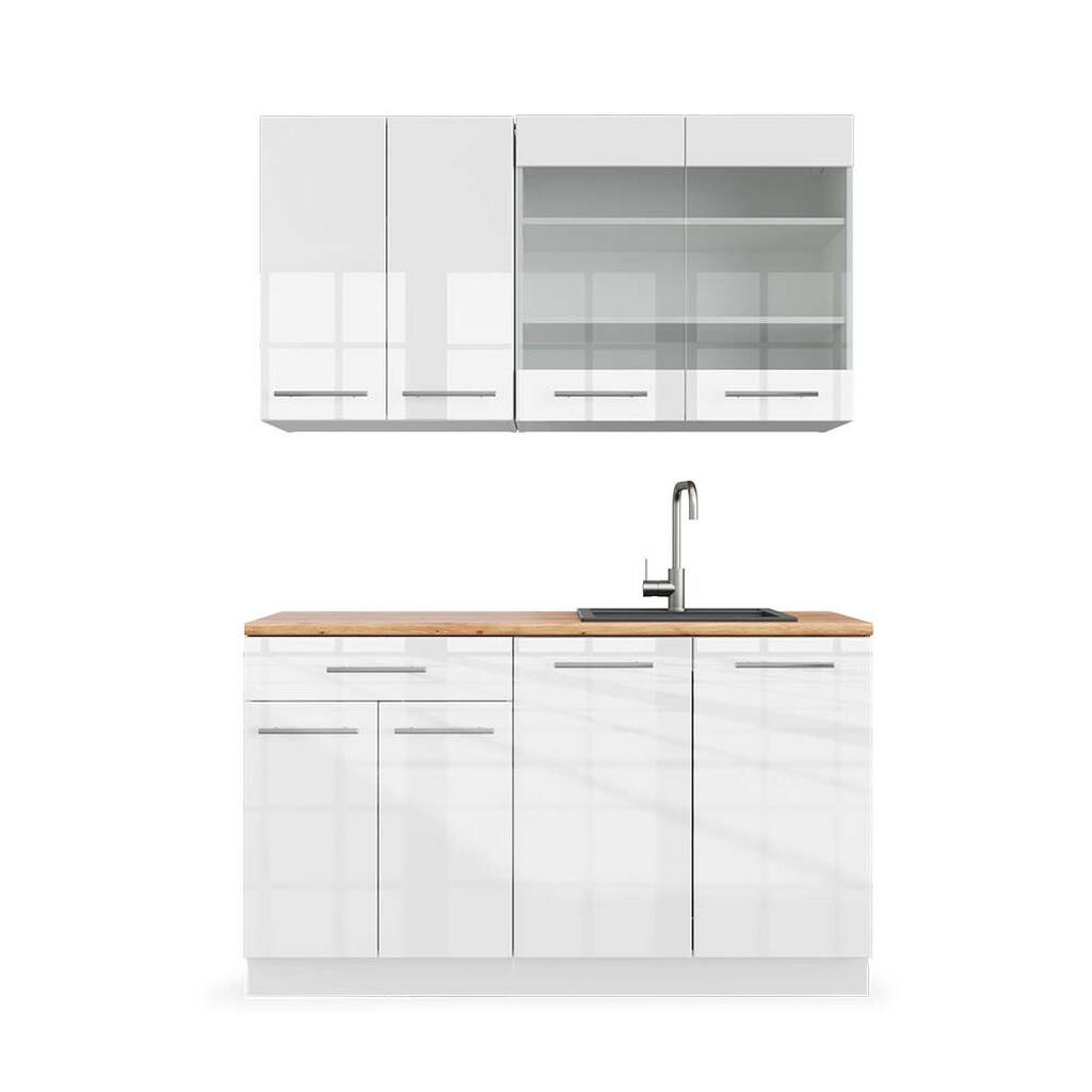 Vicco JEDNOTKOVÁ KUCHYNĚ Fame-Line Bílá vysoký lesk/bílá 140 cm , PD Dub