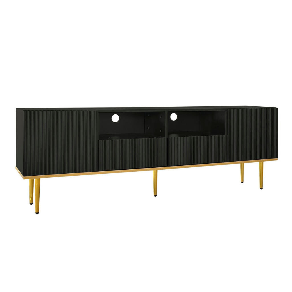 Redom TV stolek 165/36/55 cm s úložným prostorem, zlatými detaily a bezúchytkovým otevíráním, Černá