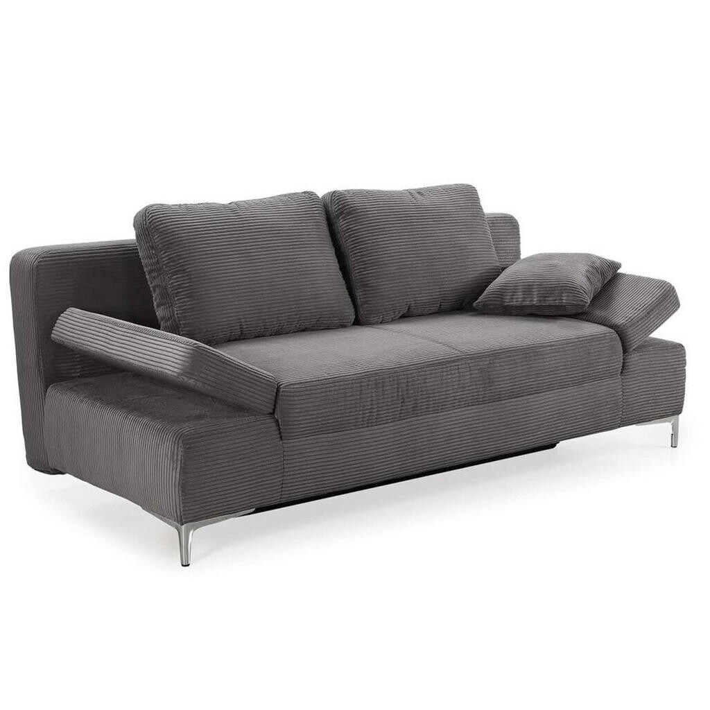 luma-home ROZKLÁDACÍ POHOVKA s úložným prostorem, pružinovým jádrem, nastavitelnými opěrkami, Š202/H103/V89 cm, manšestr tmavě šedý / 15204