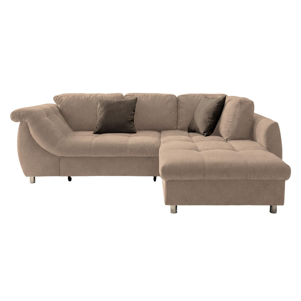 luma-home ROHOVÁ POHOVKA s funkcí rozkládání, úložným prostorem, pružinovým jádrem, otomanem vpravo, 250 × 190 × 84 cm (Š×H×V), mikrovlákno světle hně