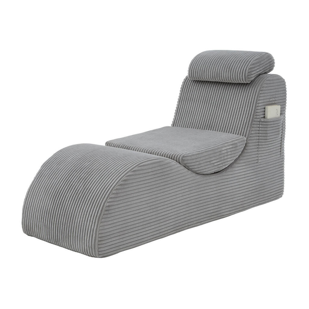 OKWISH KŘESLO 160/66/90 cm světle šedé z manšestru s ergonomickým opěradlem a boční kapsou