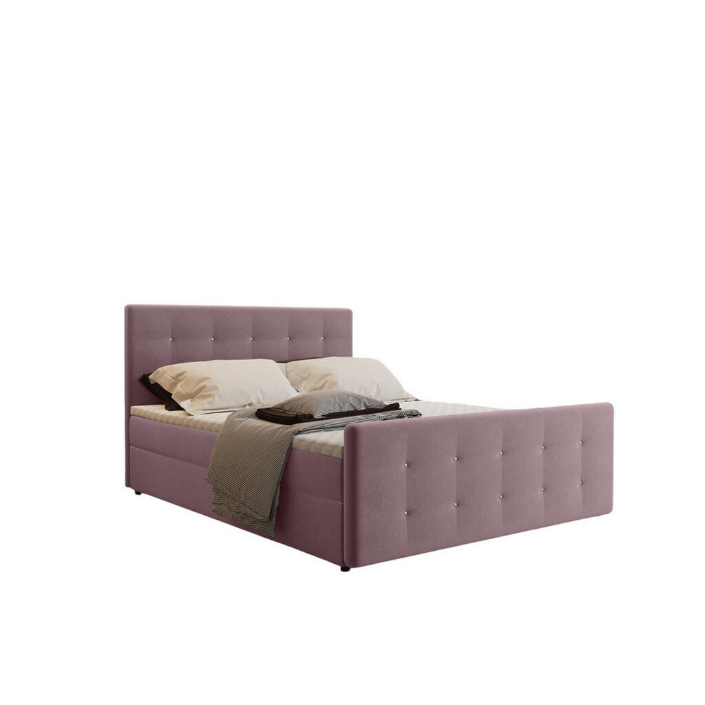 Kaiser Möbel KONTINENTÁLNÍ POSTEL s úložným prostorem, matrací a topperem AMOR Růžová 180x200 cm H2-Pocket