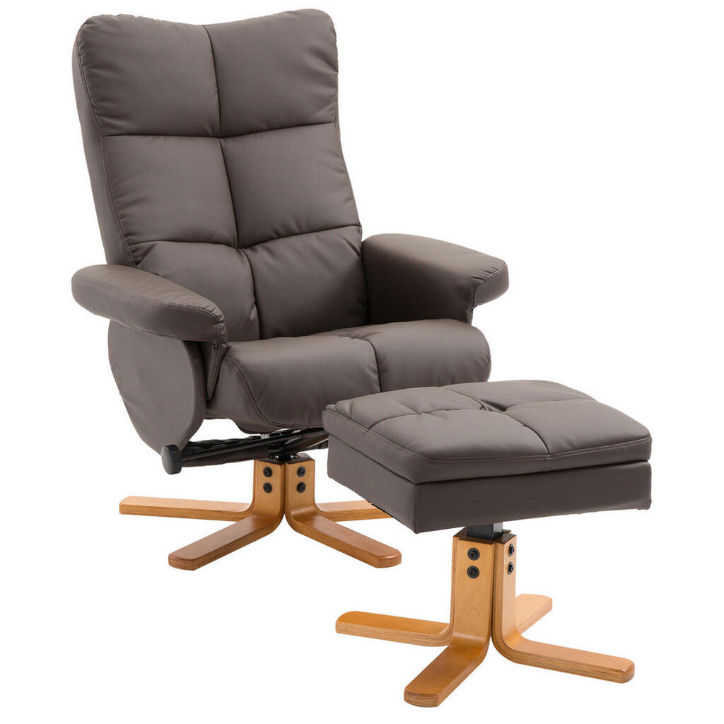 Redom RELAXAČNÍ křeslo s podnožkou 80/86/99 cm, polohovací 145°, otočné 360°, dřevěné, Hnědá