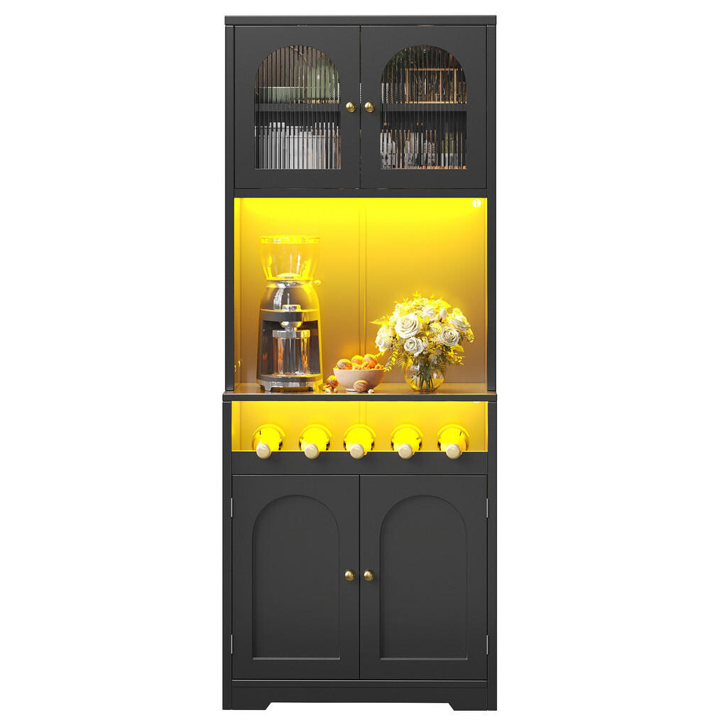 FLIEKS VYSOKÁ SKŘÍŇ, 180 cm, RGB LED, skleněná dvířka, černá