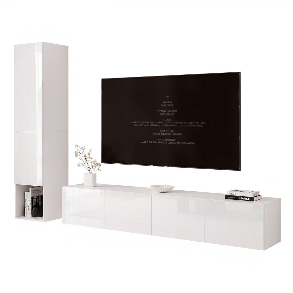 Idohome ZÁVĚSNÁ obývací stěna ANGEL LINE I s LED osvětlením BÍLÝ VYSOKÝ LESK