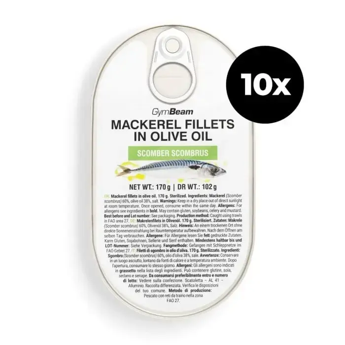 GymBeam Filety z makrely v olivovém oleji 10 x 170 g