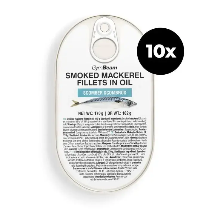 GymBeam Filety z uzené makrely v oleji 10 x 170 g