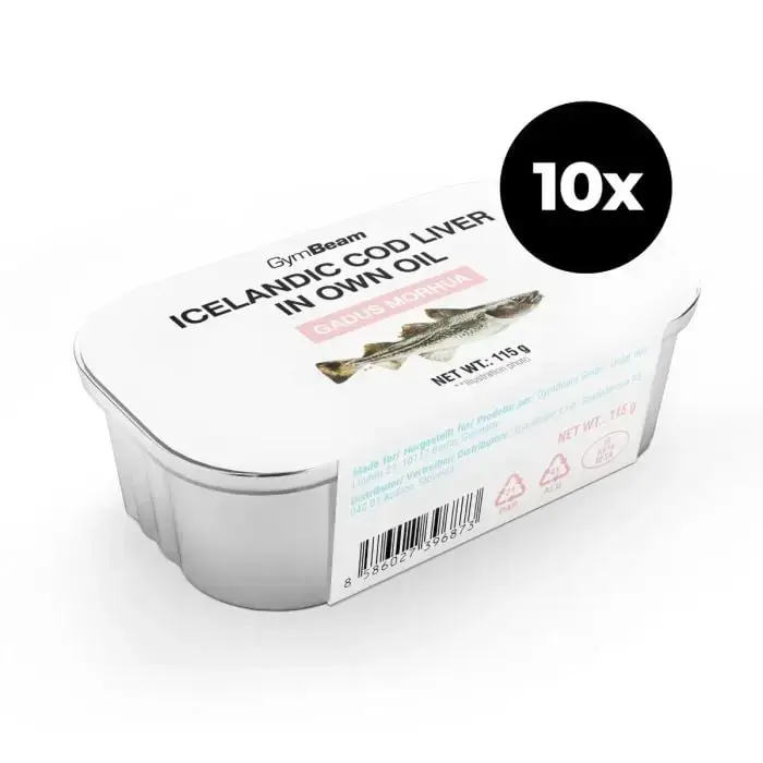 GymBeam Islandská tresčí játra ve vlastním oleji 10 x 115 g