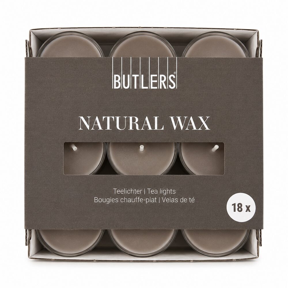NATURAL WAX Čajové svíčky 18 ks - šedohnědá