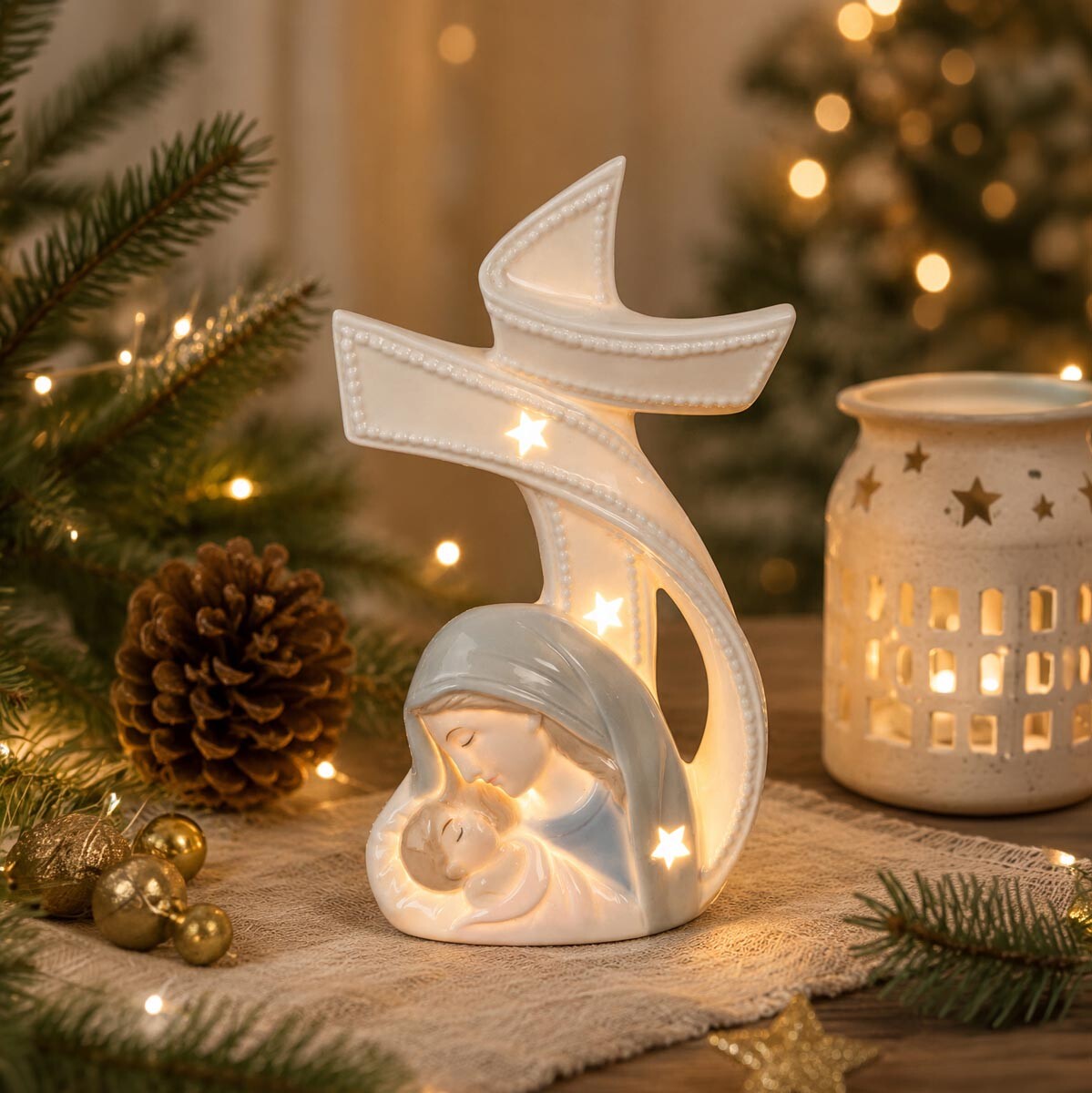 Die moderne Hausfrau LED Porcelánový kříž Marie s dítětem