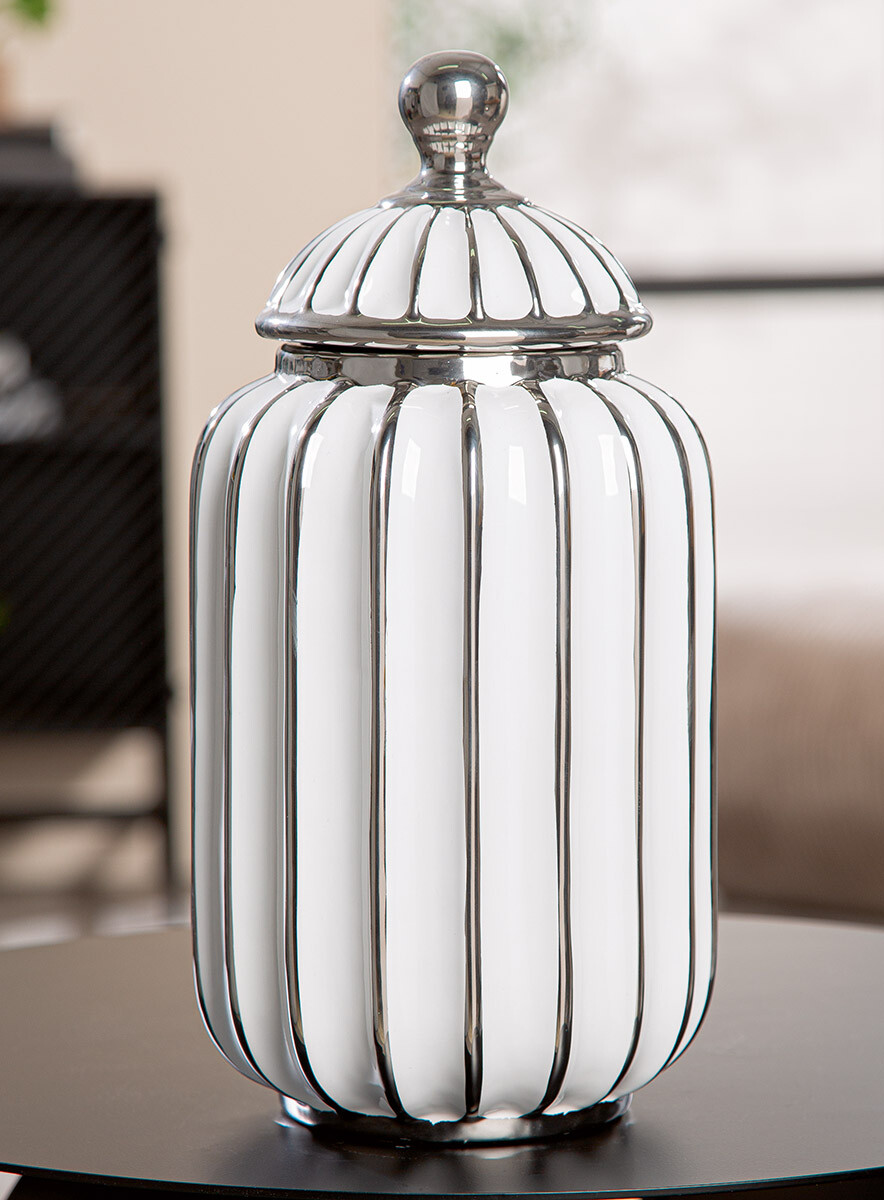Váza s víkem Stripes, 33,5 cm