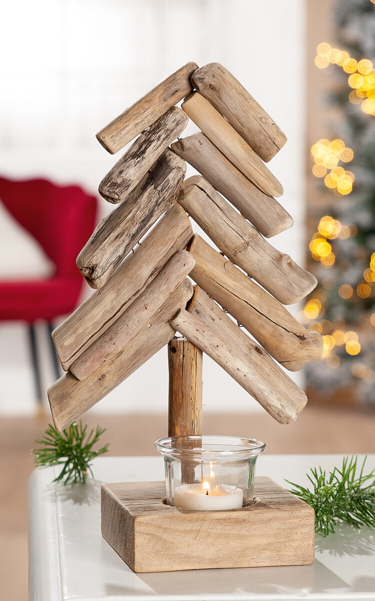 Svícen na čajovou svíčku Vánoční stromek Oak, 27 cm