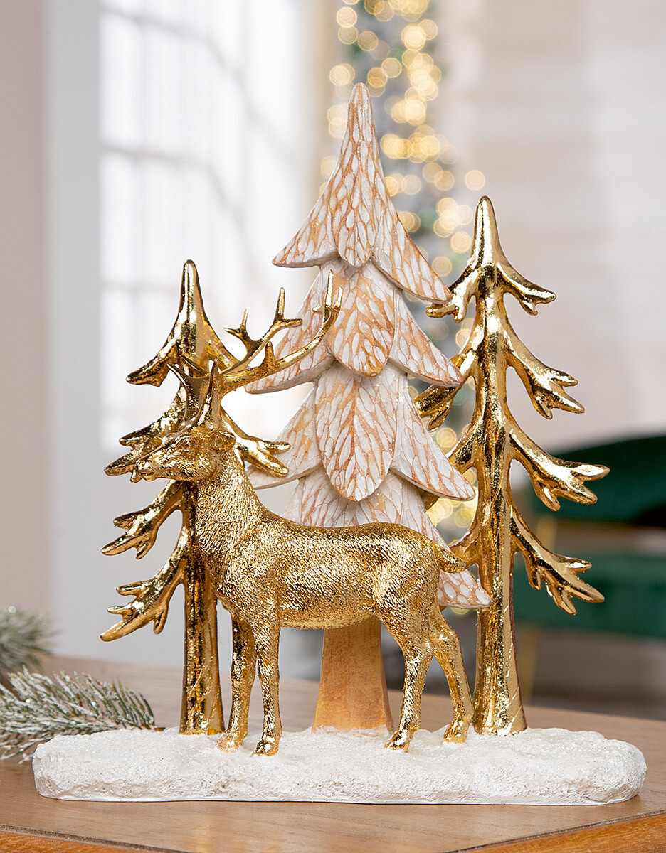 Dekorace se jelenem a stromy Winter Wonderland, 25 cm