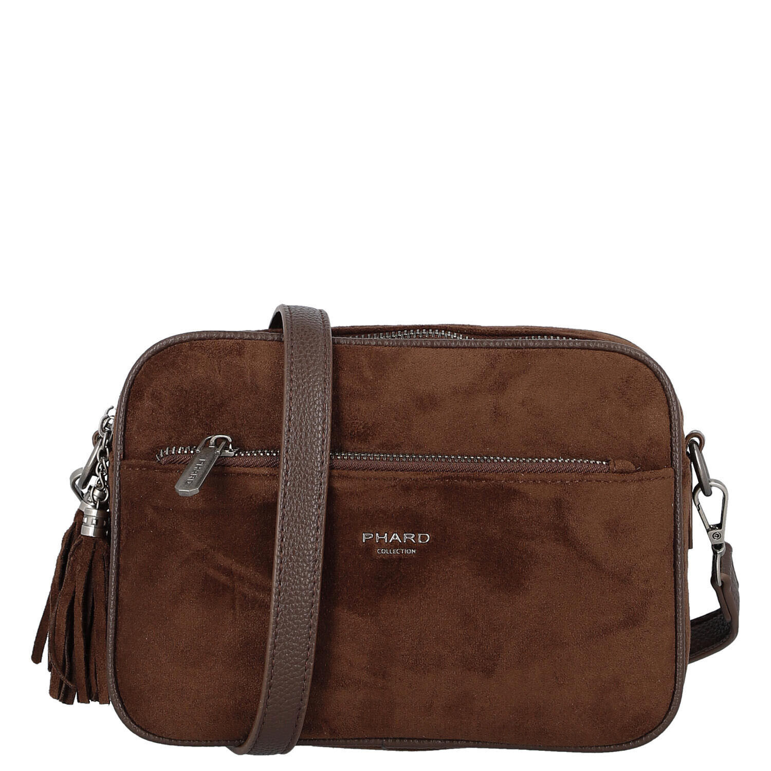 Semišová dámská crossbody kabelka Daniela, tmavě hnědá