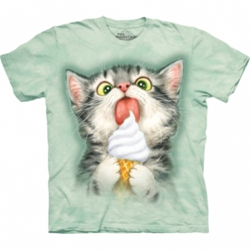 Tričko unisex The Mountain Creamy Cone Kitty Pet Cat (kočka) - zelené, S