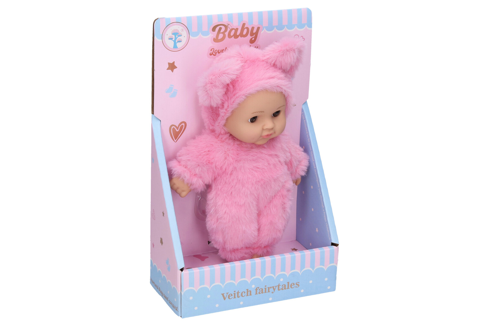 Miminko v kožíšku světle růžová 19cm