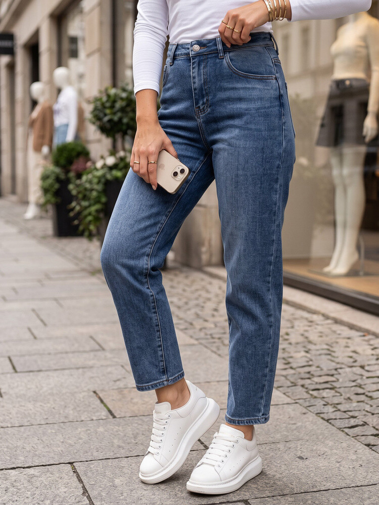 Dámské mom fit džíny s vysokým pasem modré Velikost: XS