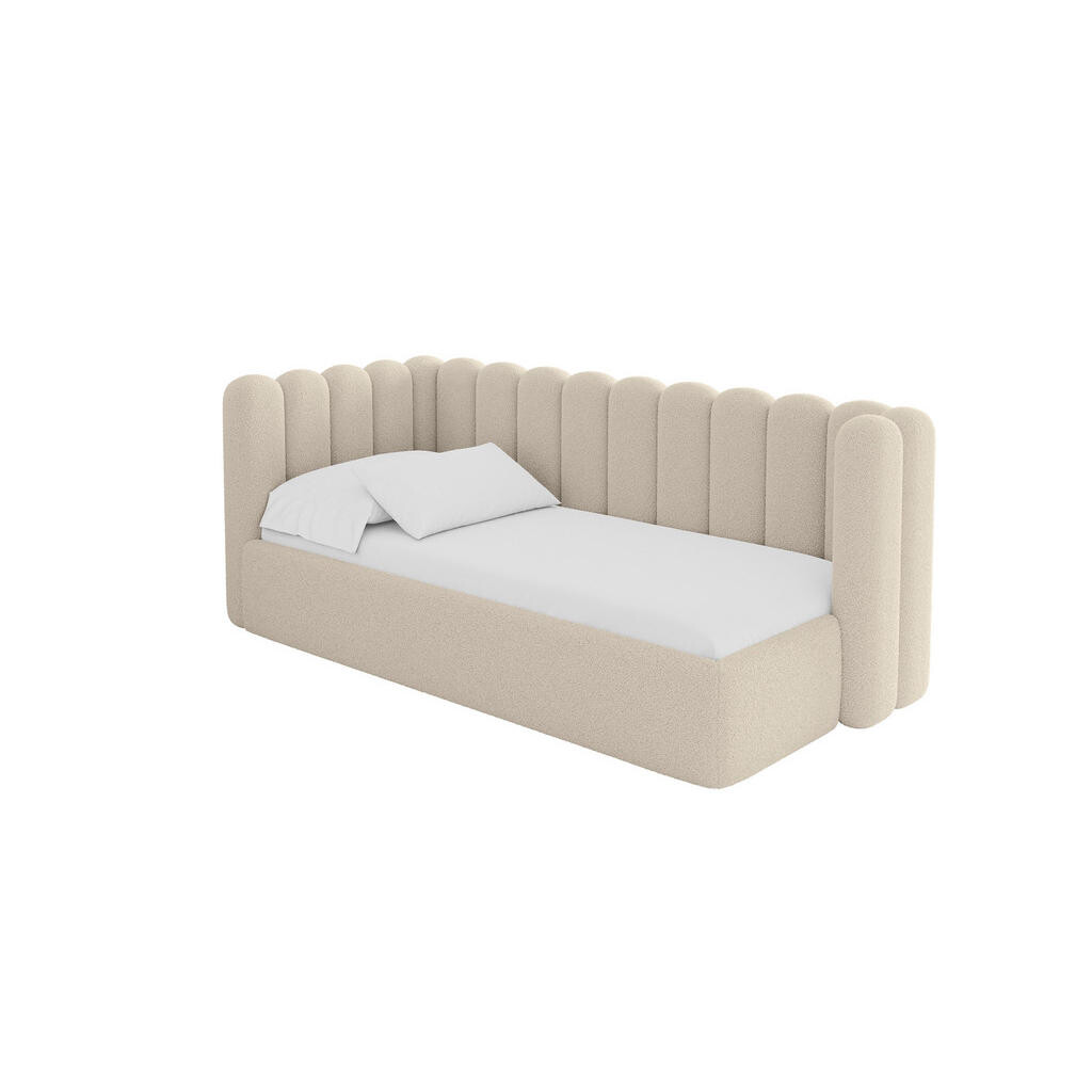 ALTDECOR JEDNOLŮŽKOVÁ POSTEL pro mládež s úložným prostorem a matrací H3/H4, vpravo - HUGY 90x200 tmavě béžová
