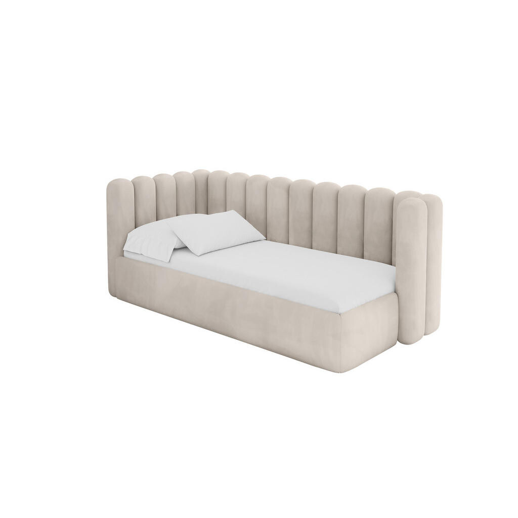 ALTDECOR JEDNOLŮŽKOVÁ POSTEL pro mládež s úložným prostorem a matrací H3/H4, vpravo - HUGY 90x200 béžová