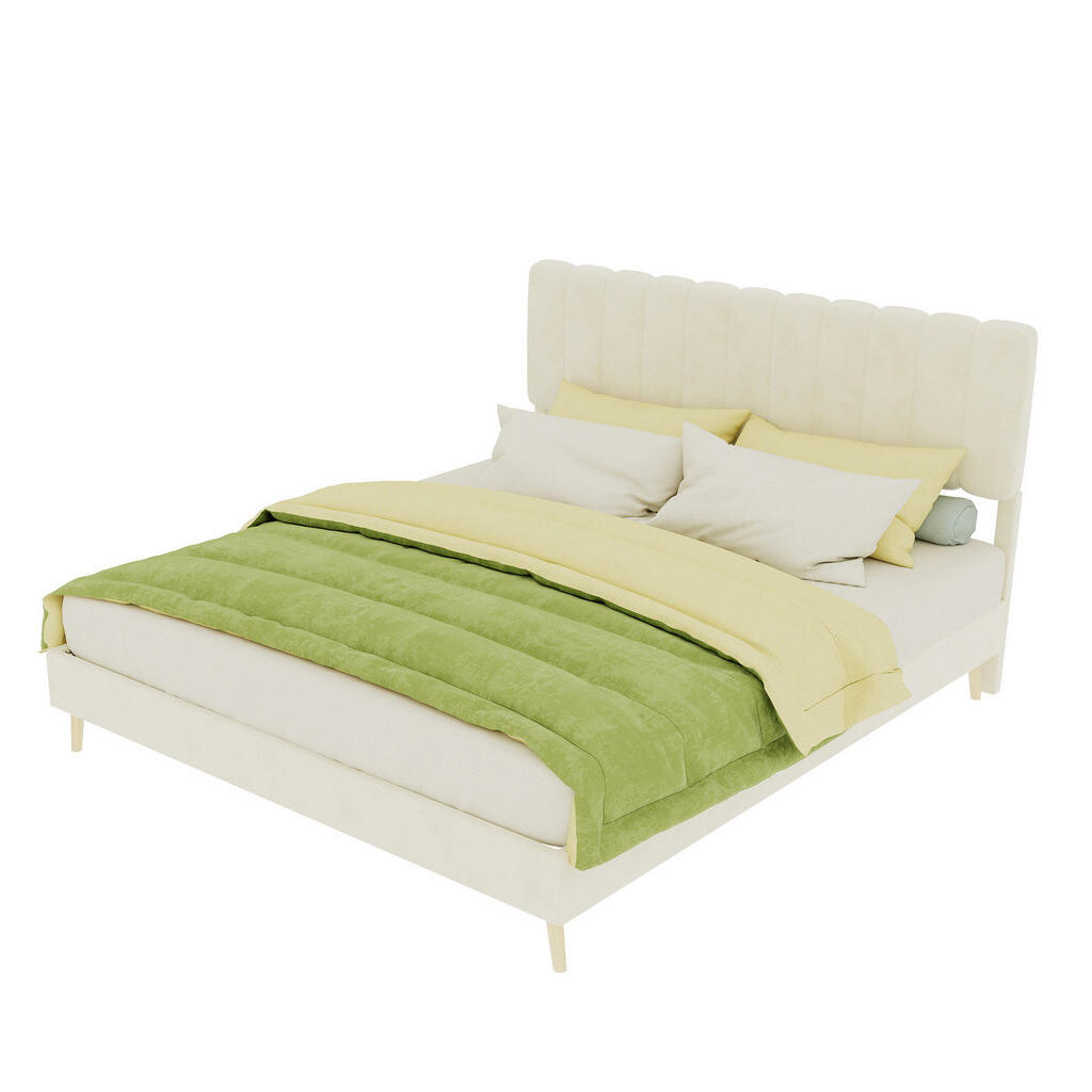 OKWISH ČALOUNĚNÁ postel 160/200 cm béžová z látky a kovu s měkkým čelem