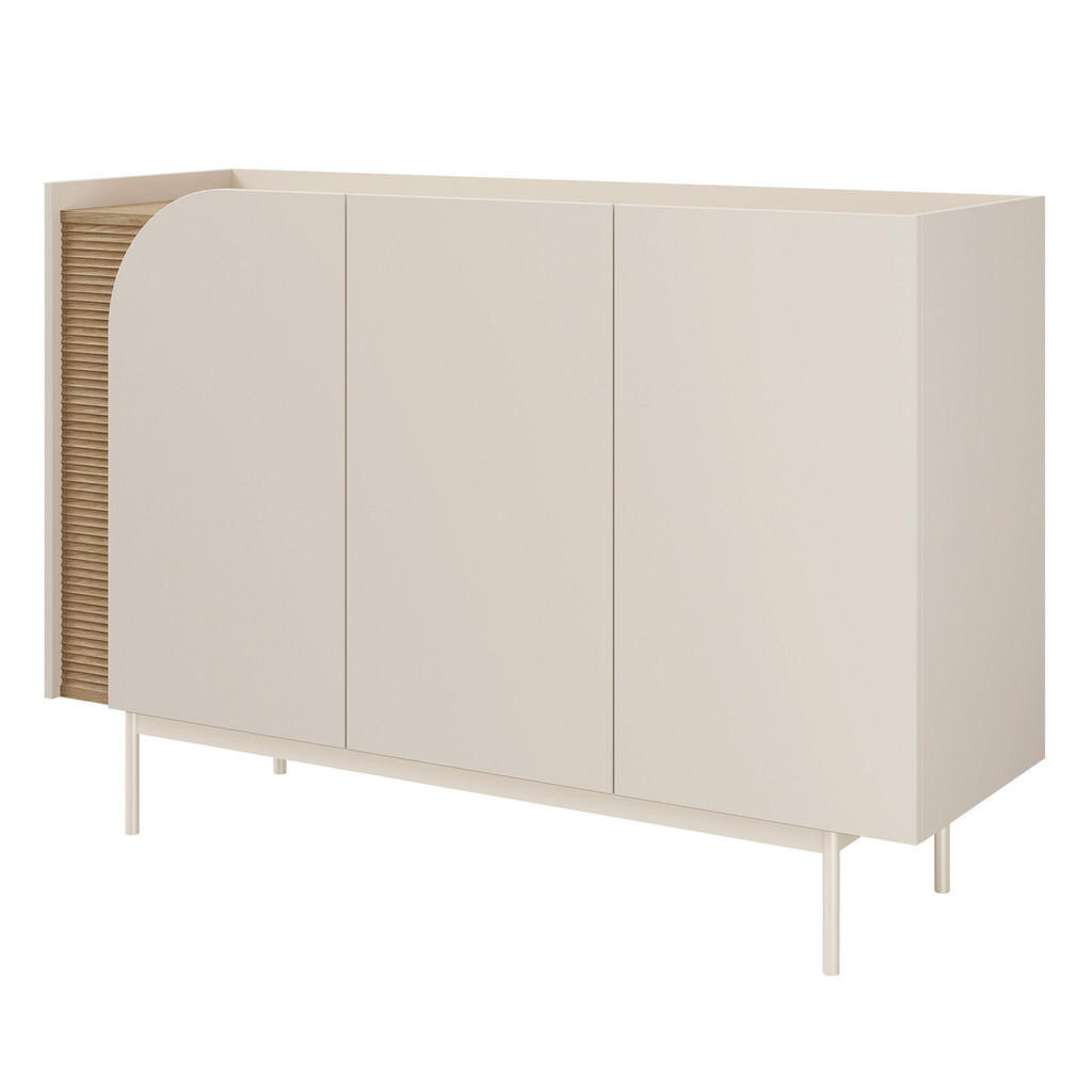 Beautysofa KOMODA Camel se 3 zásuvkami, rýhovaný detail, 130 cm, jarní dub + Macadamia