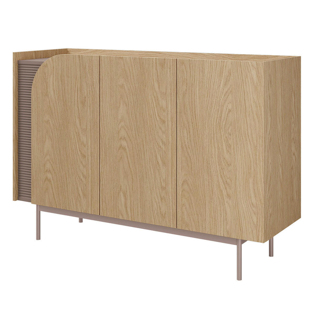 Beautysofa KOMODA Camel se 3 zásuvkami, rýhovaný detail, 130 cm, jarní dub + Toffee