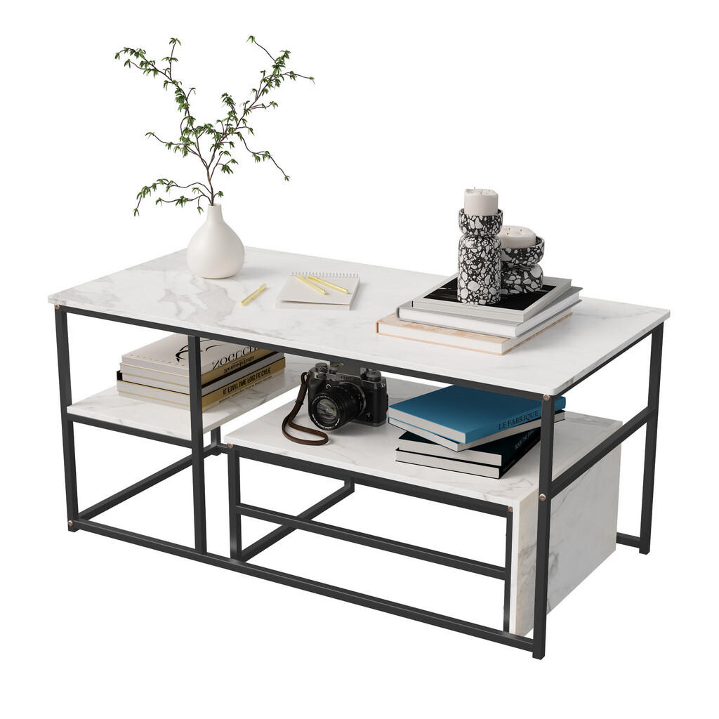 EuroLiving KONFERENČNÍ stolek 105x52 cm se 2 policemi a kovovým rámem, moderní