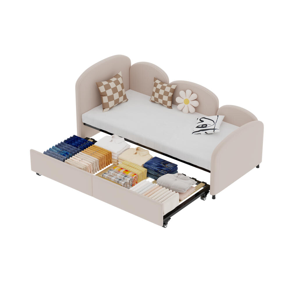 OKWISH DĚTSKÁ postel 90/200 cm růžová z kovu a sametu s květinovým designem a úložnou zásuvkou
