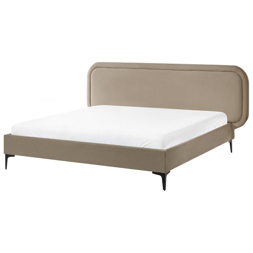 Beliani POSTEL s roštem 160/200 cm Sametová látka Taupe Suzette