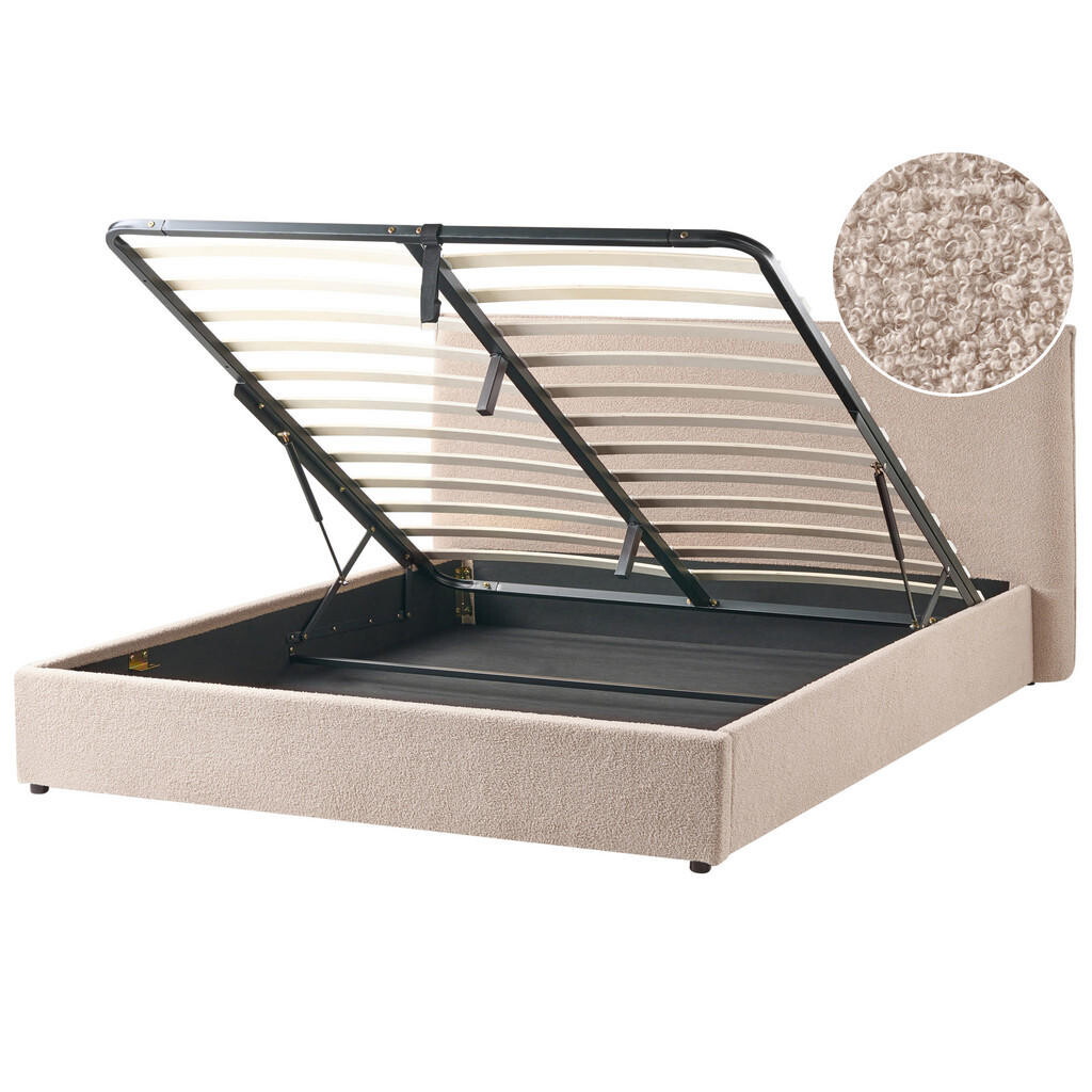 Beliani POSTEL s úložným prostorem 180/200 cm Bouclé Taupe Lavaur