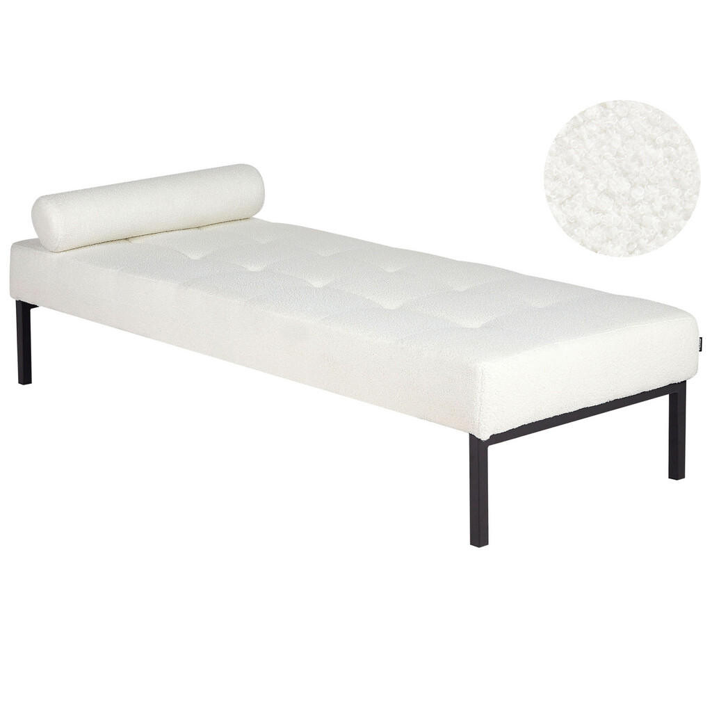 Beliani ČALOUNĚNÉ LEHÁTKO CHAISE LONGUE Bouclé Bílé Chinon