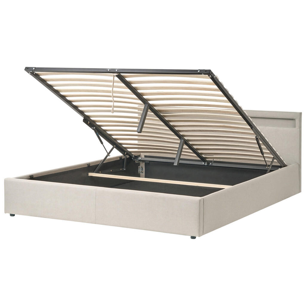 Beliani POSTEL s úložným prostorem a LED-Beleuchtung 180/200 cm Látka Béžová Armelle