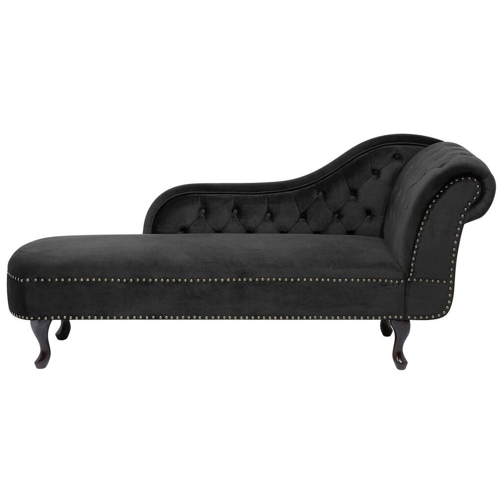 Beliani ČALOUNĚNÉ LEHÁTKO CHAISE LONGUE Sametová látka černé pravostranné Nimes