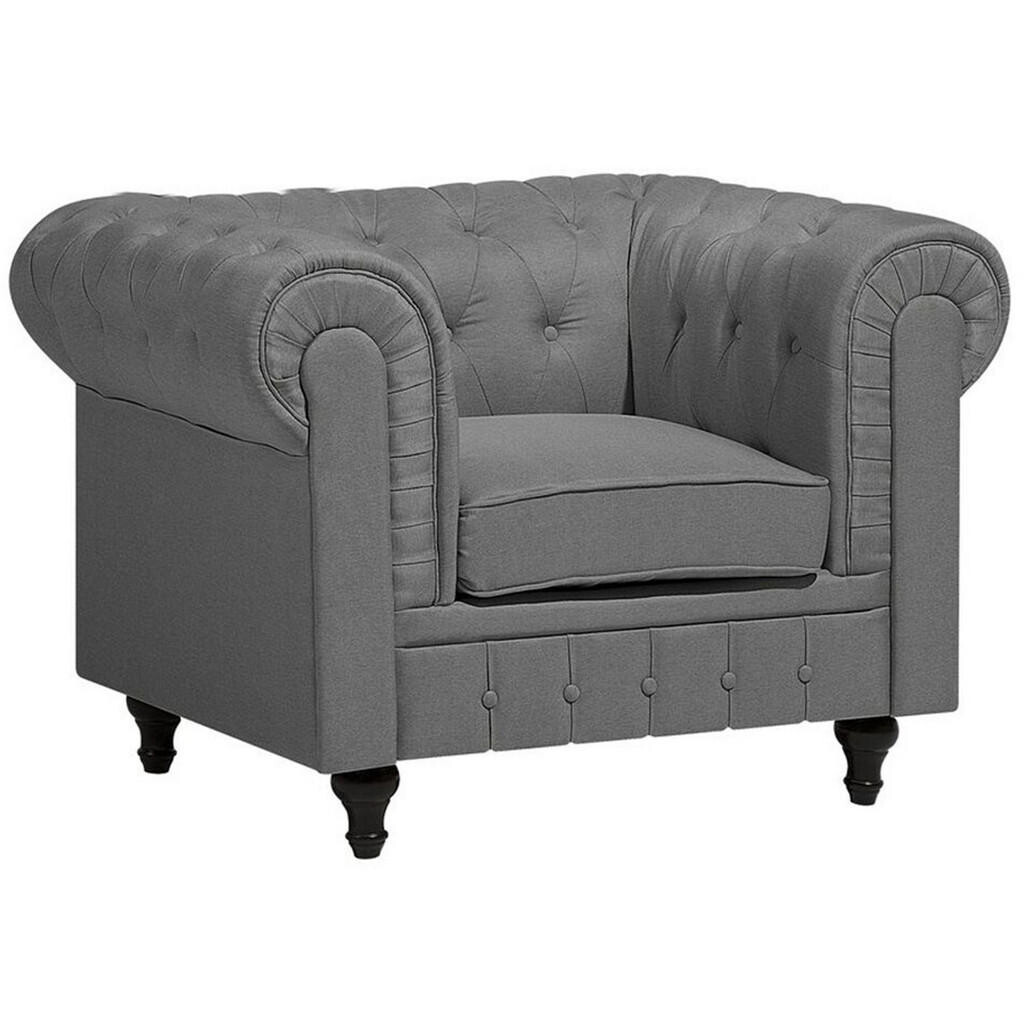 Beliani KŘESLO čalounění světle šedé Chesterfield