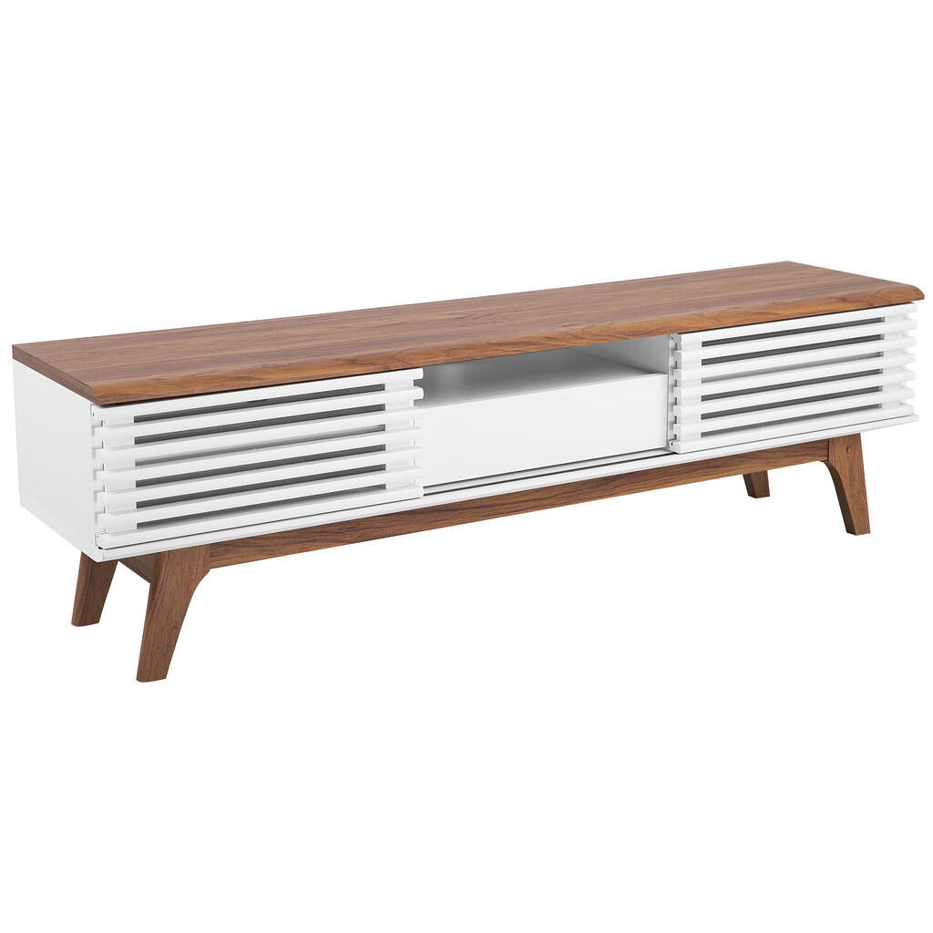 Beliani TV STOLEK Tmavě hnědý, Bílý DETROIT 35/149/44 cm