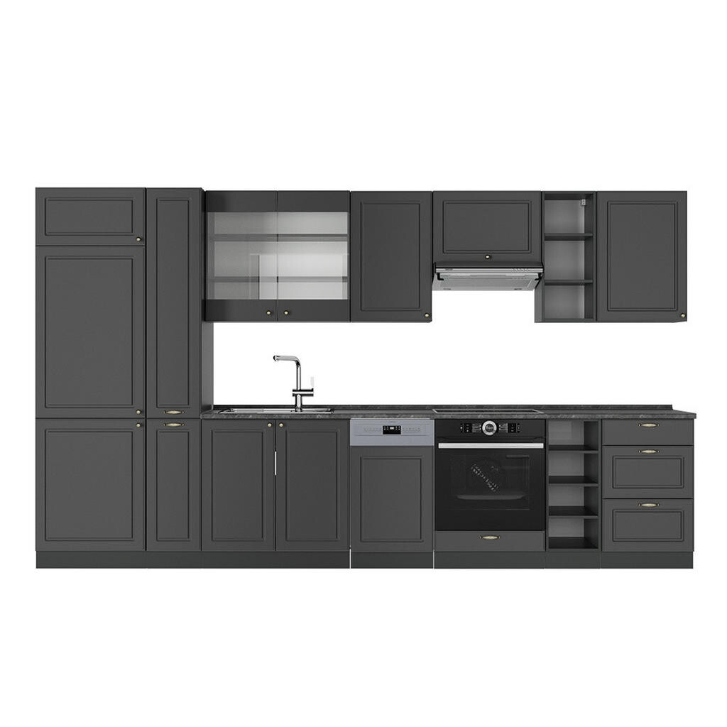 Vicco KUCHYŇSKÝ KOUT Fame-Line Anthrazit-Gold Landhaus 355 cm , PD Antracit