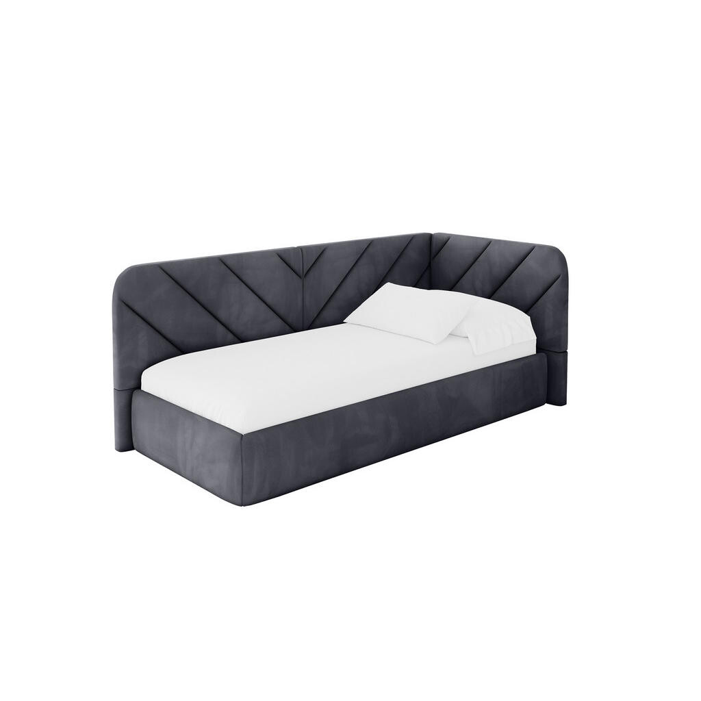 ALTDECOR JEDNOLŮŽKOVÁ POSTEL pro mládež s úložným prostorem a matrací H3/H4, vlevo - FIKY 90x200 tmavě šedá