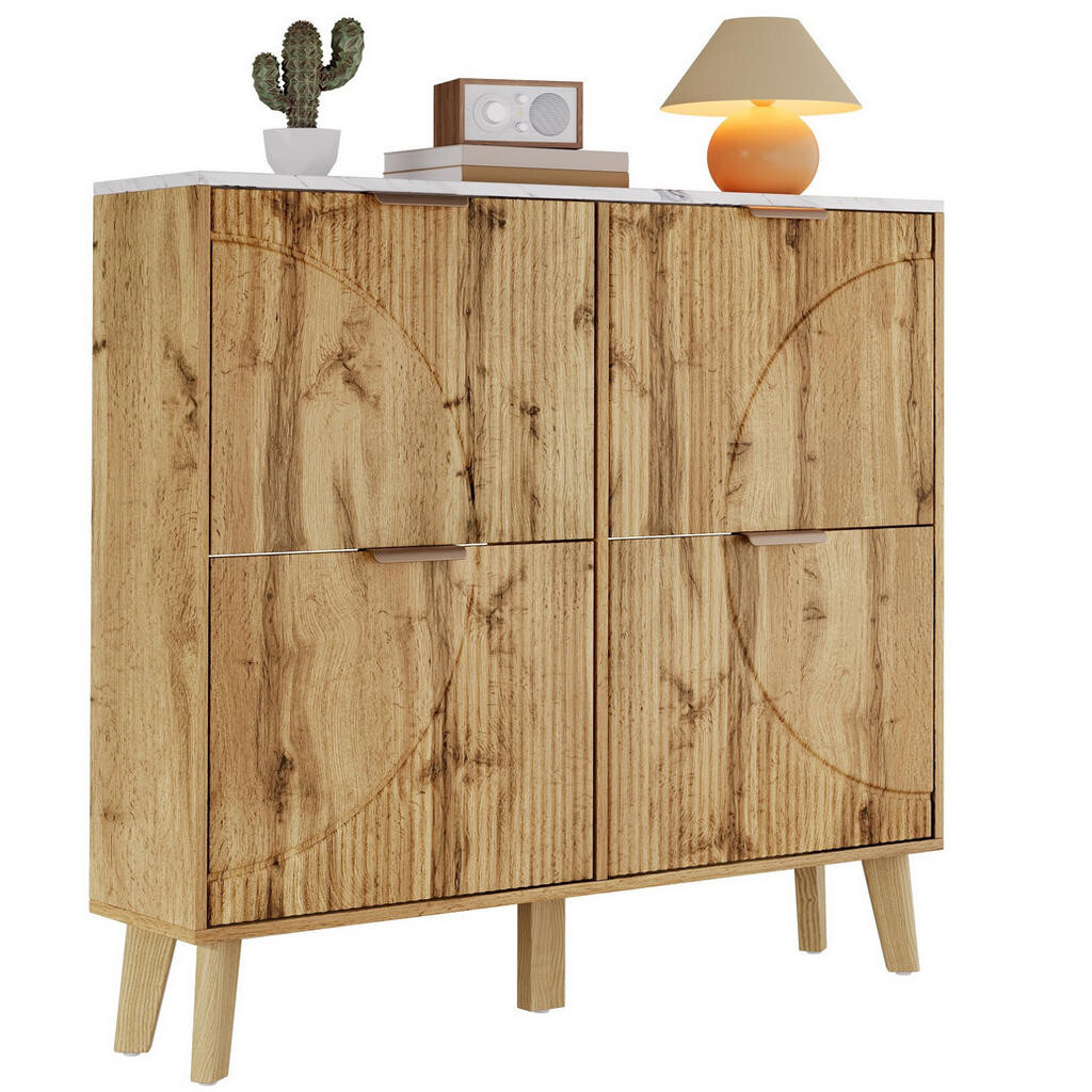 OKWISH BOTNÍK 105/24/95,5 cm přírodní z MDF s klopnými dveřmi a deskou v mramorovém vzhledu