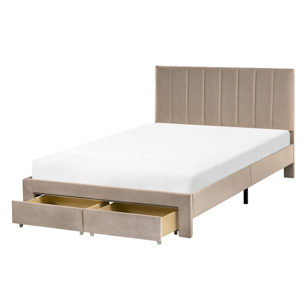Beliani POSTEL s zásuvkami 120/200 cm Sametová látka Taupe Lonzac