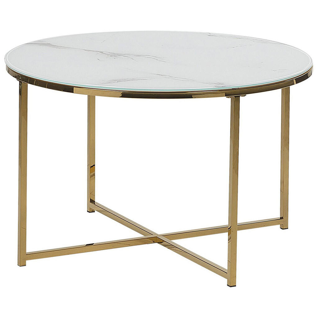 Beliani KONFERENČNÍ STOLEK Mramor Look bílý/zlatý 70 cm Quincy