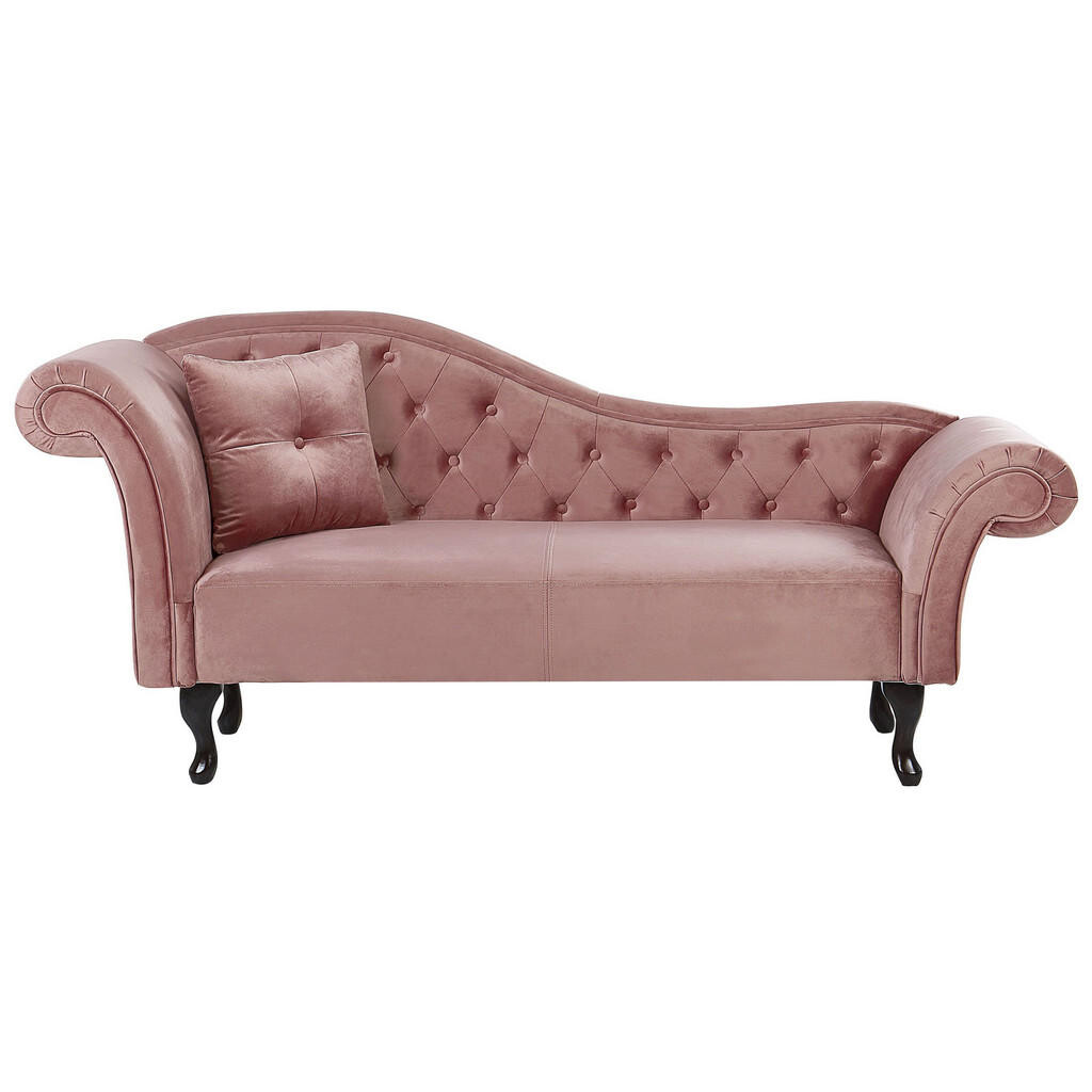 Beliani ČALOUNĚNÉ LEHÁTKO CHAISE LONGUE Sametová látka růžové levostranné Lattes